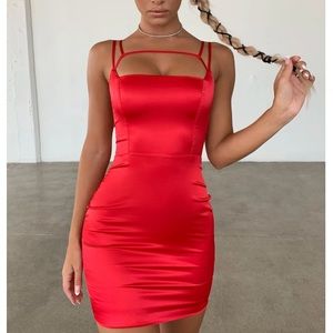 Oh Polly CUT OUT SATIN MINI DRESS IN RED